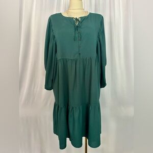 Rusttydustty Green Tiered Tie Front Sundress with Bishop Sleeves (783)